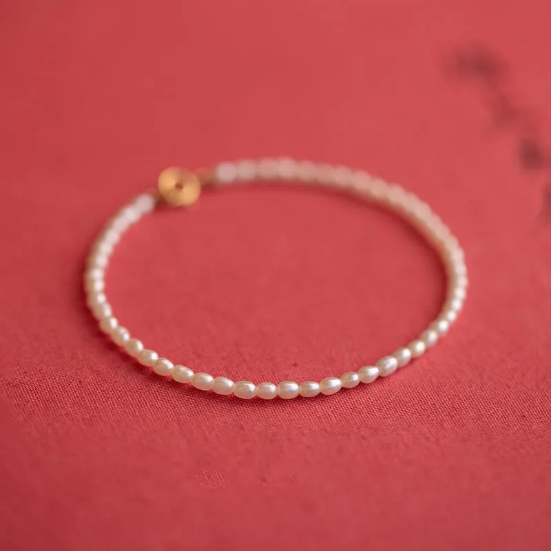 Mythstone 2mm Natural Pearl Ultra-thin Beads 14k Gold Plated Copper Wisdom Bracelet - Image 15