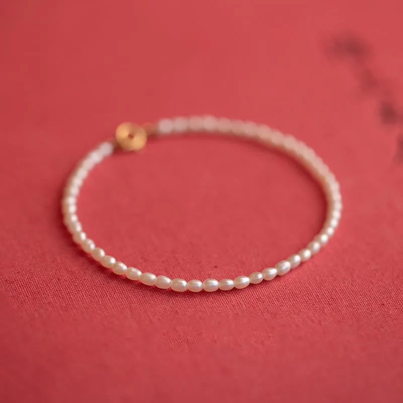 Mythstone 2mm Natural Pearl Ultra-thin Beads 14k Gold Plated Copper Wisdom Bracelet - Image 16