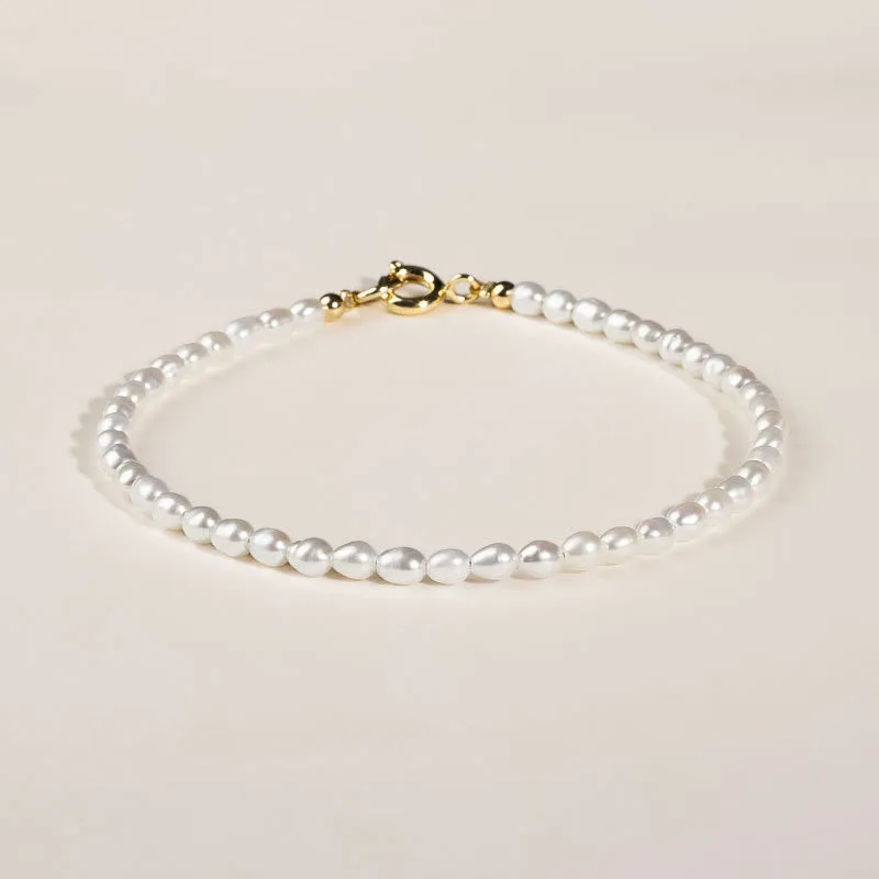 Mythstone 2mm Natural Pearl Ultra-thin Beads 14k Gold Plated Copper Wisdom Bracelet