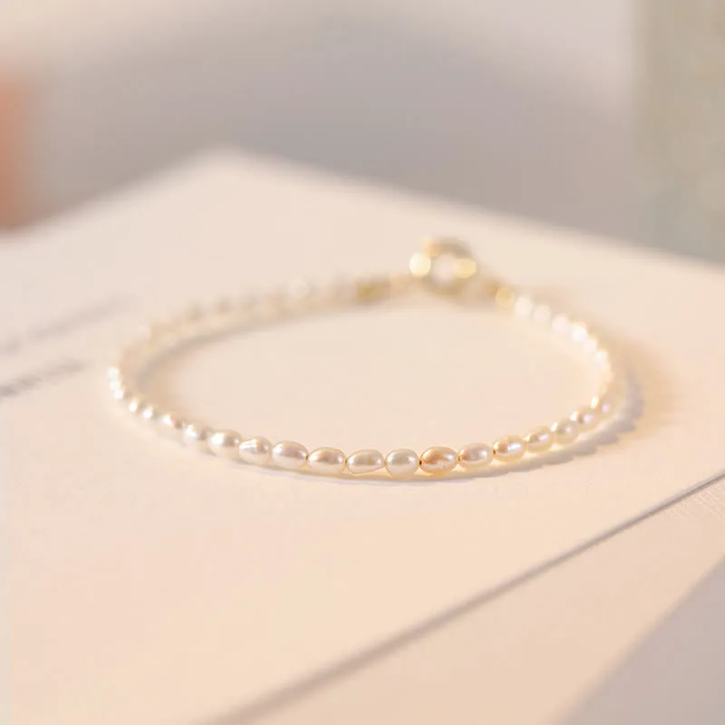 Mythstone 2mm Natural Pearl Ultra-thin Beads 14k Gold Plated Copper Wisdom Bracelet - Image 5