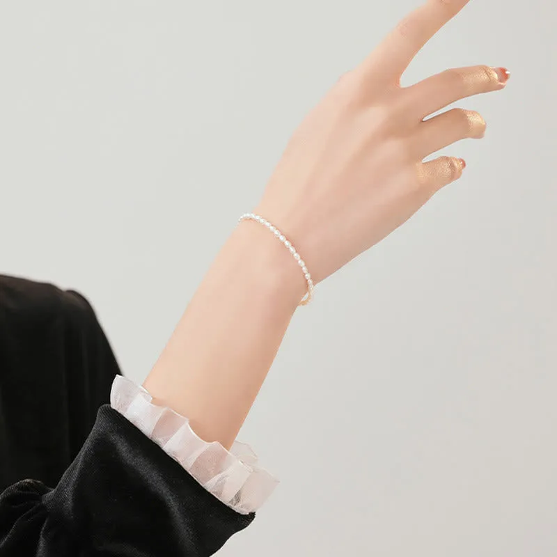 Mythstone 2mm Natural Pearl Ultra-thin Beads 14k Gold Plated Copper Wisdom Bracelet - Image 13