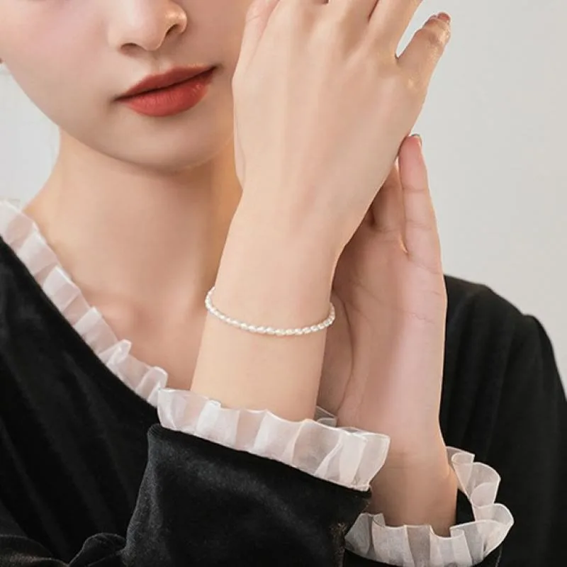 Mythstone 2mm Natural Pearl Ultra-thin Beads 14k Gold Plated Copper Wisdom Bracelet - Image 12