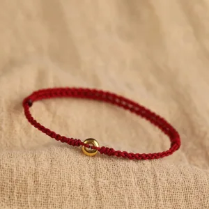 Mythstone 999 Gold Small Peace Buckle Red String Protection Luck Braided Bracelet Anklet