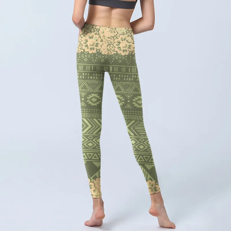 Mythstone Flowers Geometric Shapes Gym Leggings Women's Yoga Pants - Image 7