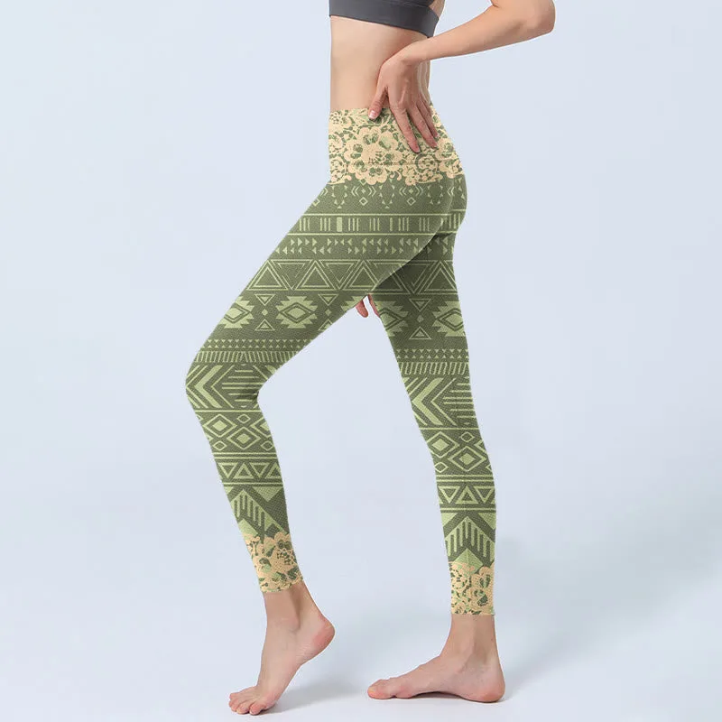 Mythstone Flowers Geometric Shapes Gym Leggings Women's Yoga Pants - Image 3
