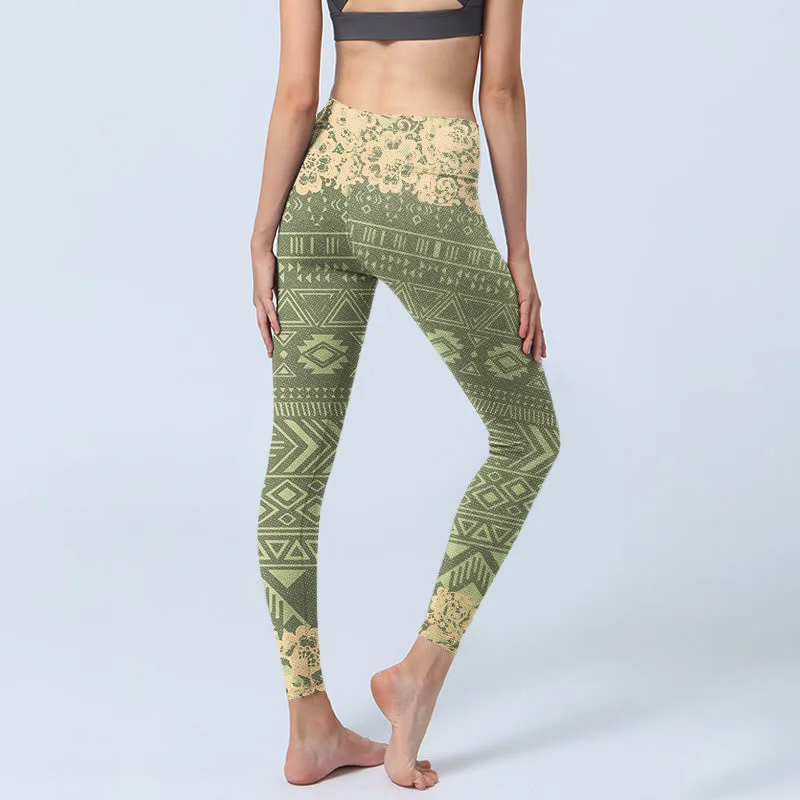 Mythstone Flowers Geometric Shapes Gym Leggings Women's Yoga Pants - Image 5