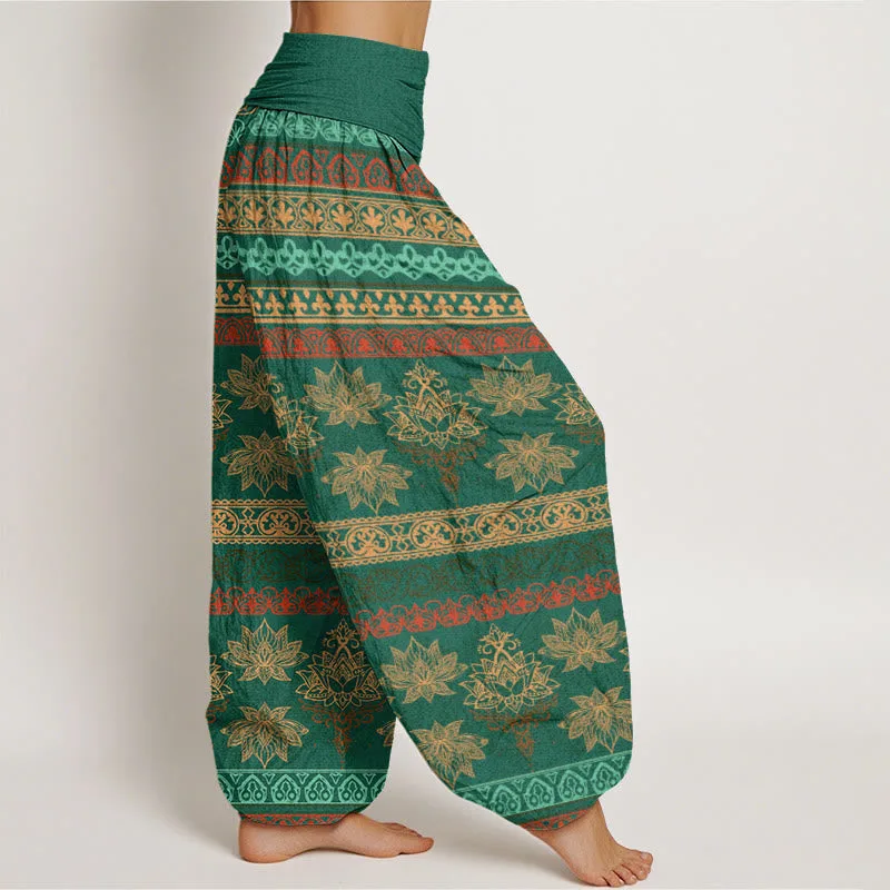 Mythstone Parallel Pattern Lotus Women's Elastic Waist Harem Pants - Image 2