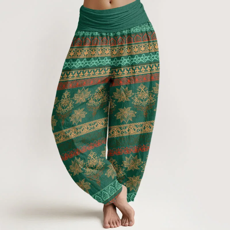 Mythstone Parallel Pattern Lotus Women's Elastic Waist Harem Pants