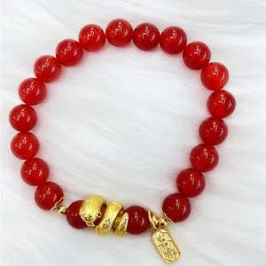 Mythstone Red Agate Gold Plated Copper Peace And Joy Safe Plate Year of the Snake Confidence Bracelet