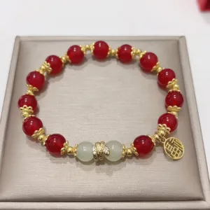 Mythstone Red Agate Jade Fu Character Year of the Snake Calm Bracelet