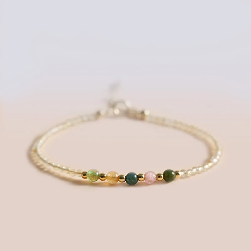 Mythstone 2.5mm Ultra-thin Citrine Tourmaline 14K Gold Filled Copper Beads Prosperity Bracelet - Image 6