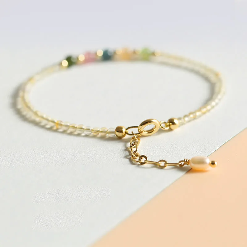Mythstone 2.5mm Ultra-thin Citrine Tourmaline 14K Gold Filled Copper Beads Prosperity Bracelet - Image 2