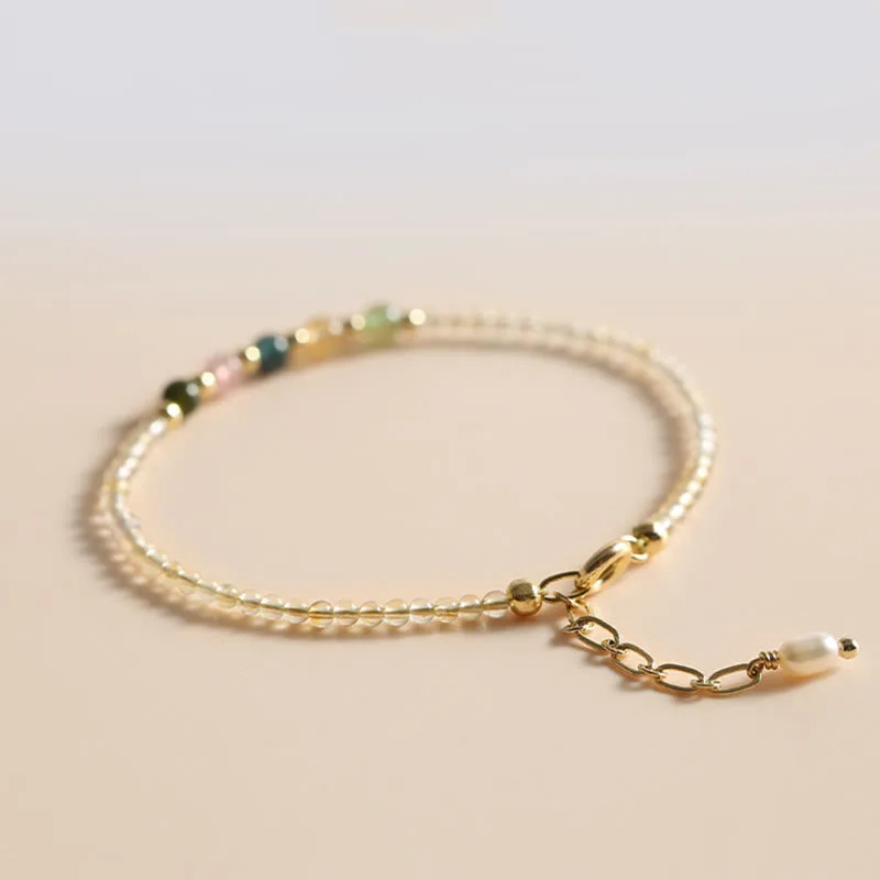 Mythstone 2.5mm Ultra-thin Citrine Tourmaline 14K Gold Filled Copper Beads Prosperity Bracelet - Image 7