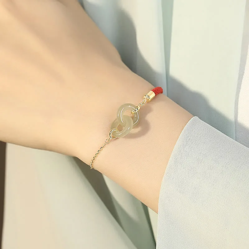 Mythstone 925 Sterling Silver Hetian Jade Double Peace Buckle Lotus Luck Bracelet - Image 5