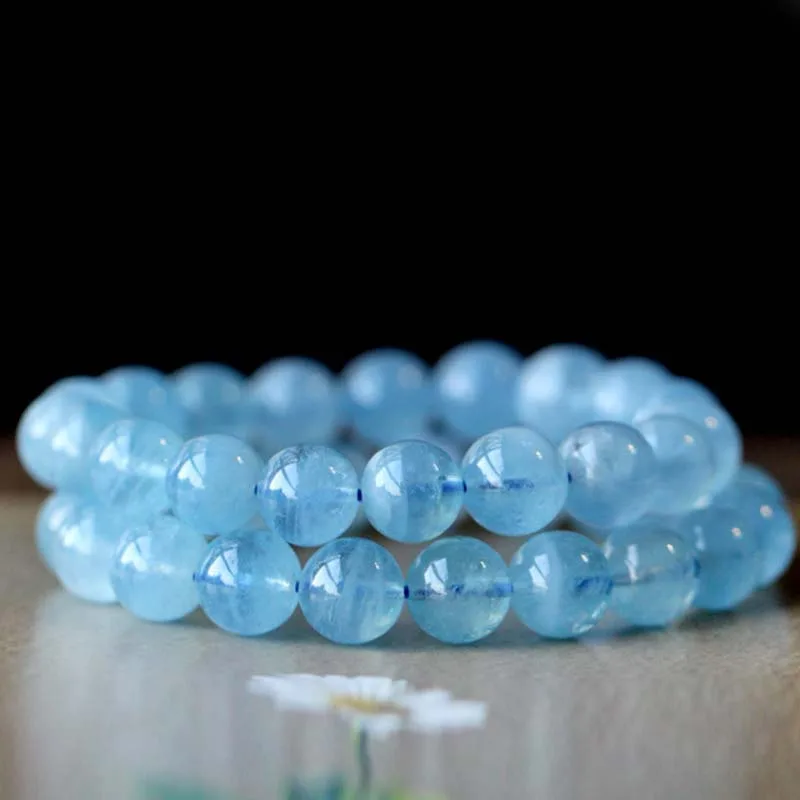 Natural Aquamarine Amber Beads Serenity Healing Bracelet - Image 14