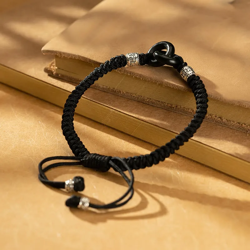 Mythstone 925 Sterling Silver Natural Hetian Black Jade Double Peace Buckle Swastika Symbol Luck Bracelet - Image 3