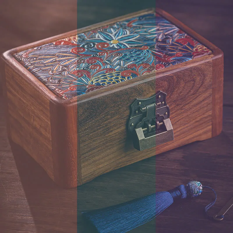 Mythstone Retro Handmade Floral Pattern Rosewood Jewelry Storage Box Lockable Wooden Gift Organizer Box - Image 22