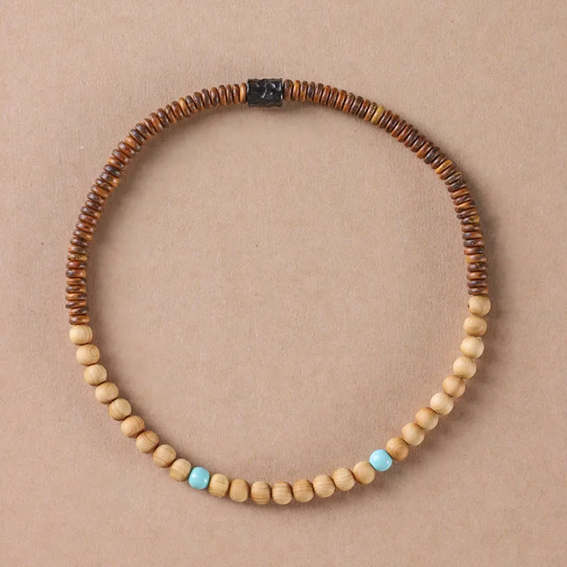 Mythstone Sandalwood Small Leaf Red Sandalwood Thuja Sutchuenensis Boxwood Turquoise Protection Double Wrap Bracelet - Image 14