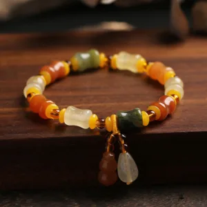 Mythstone Natural Golden Silk Jade Gourd Wealth Charm Bracelet