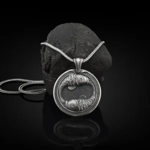 Mythstone Pure Tin Double Koi Fish Luck Success Necklace Pendant