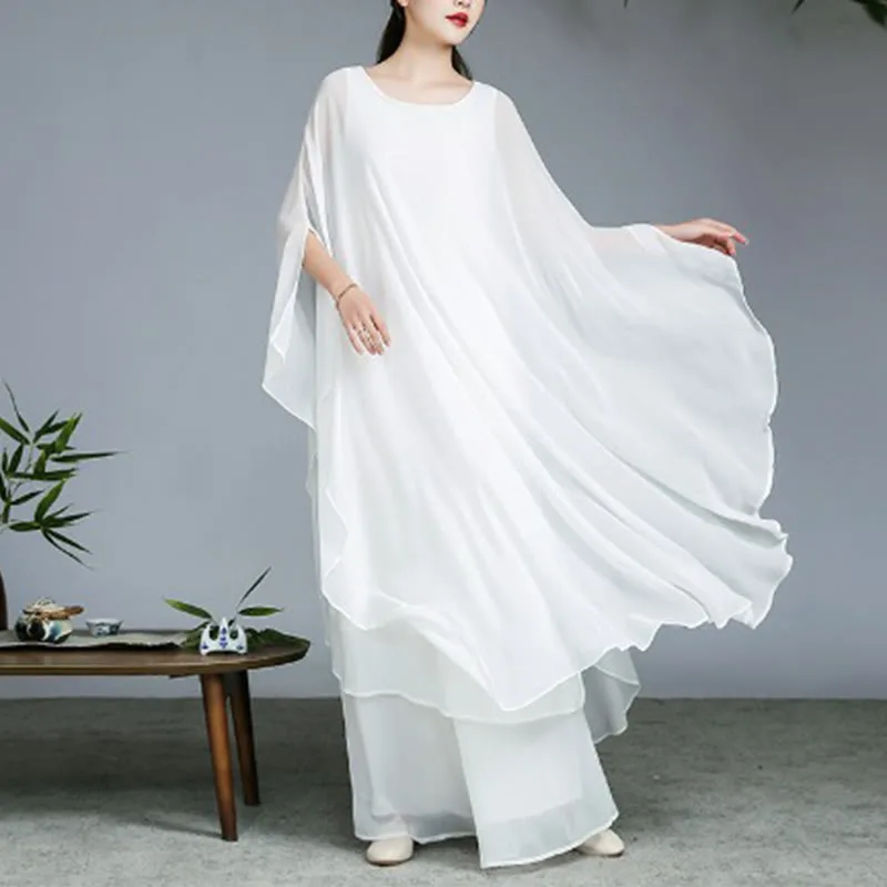 Mythstone Simple Pattern Midi Dress Wide Leg Pants Meditation Spiritual Zen Practice Yoga Dance Clothing - Image 5