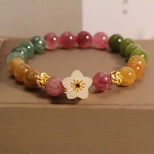Mythstone Colorful Tourmaline Jade Flowers Love Bracelet