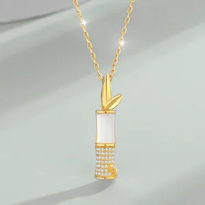 Mythstone 925 Sterling Silver Hetian White Jade Bamboo Happiness Necklace Pendant