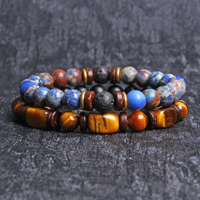 Mythstone 2PCS Healing Crystal Emperor Stone Tiger Eye Bead Bracelet - Image 3