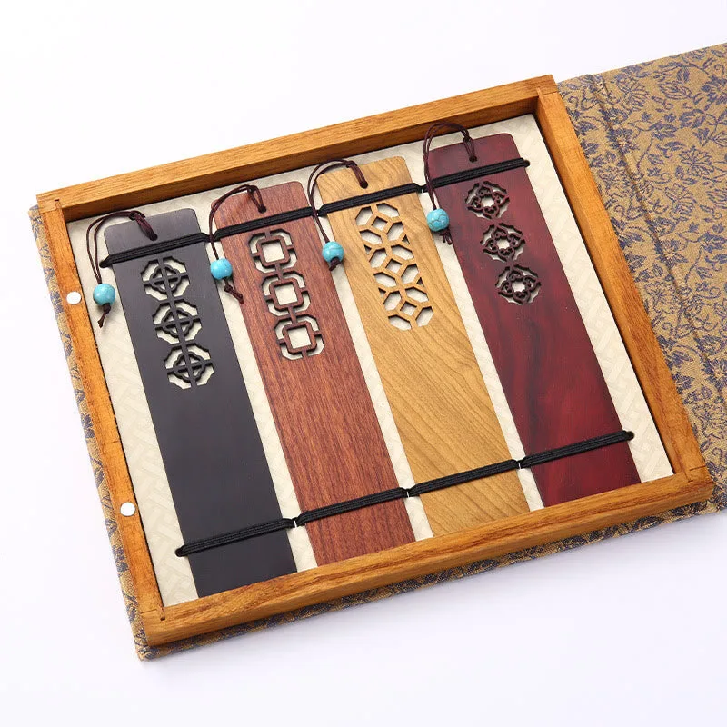 Mythstone 4Pcs Four Seasons Plum Orchid Bamboo Chrysanthemum Peking Opera Mask Wood Bookmarks With Gift Box - Image 16