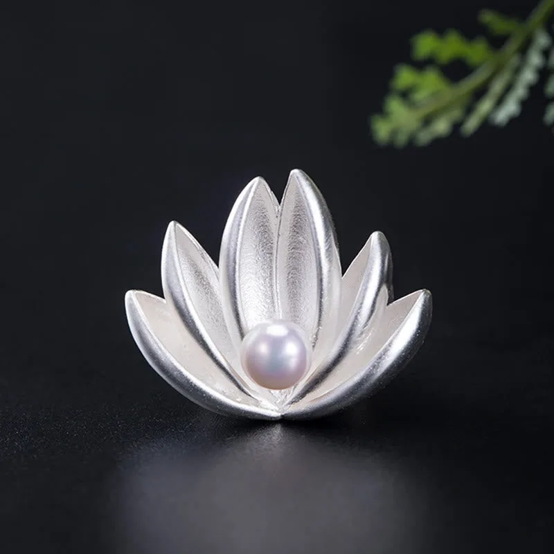 Mythstone 925 Sterling Silver Lotus Flower Pearl New Beginning Brooch - Image 7