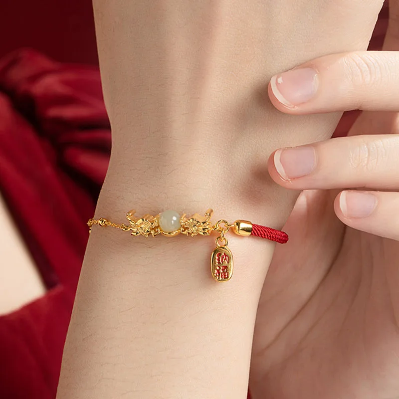 Mythstone Year of the Dragon 925 Sterling Silver Hetian Jade Attract Fortune Fu Character Luck Bracelet - Image 3