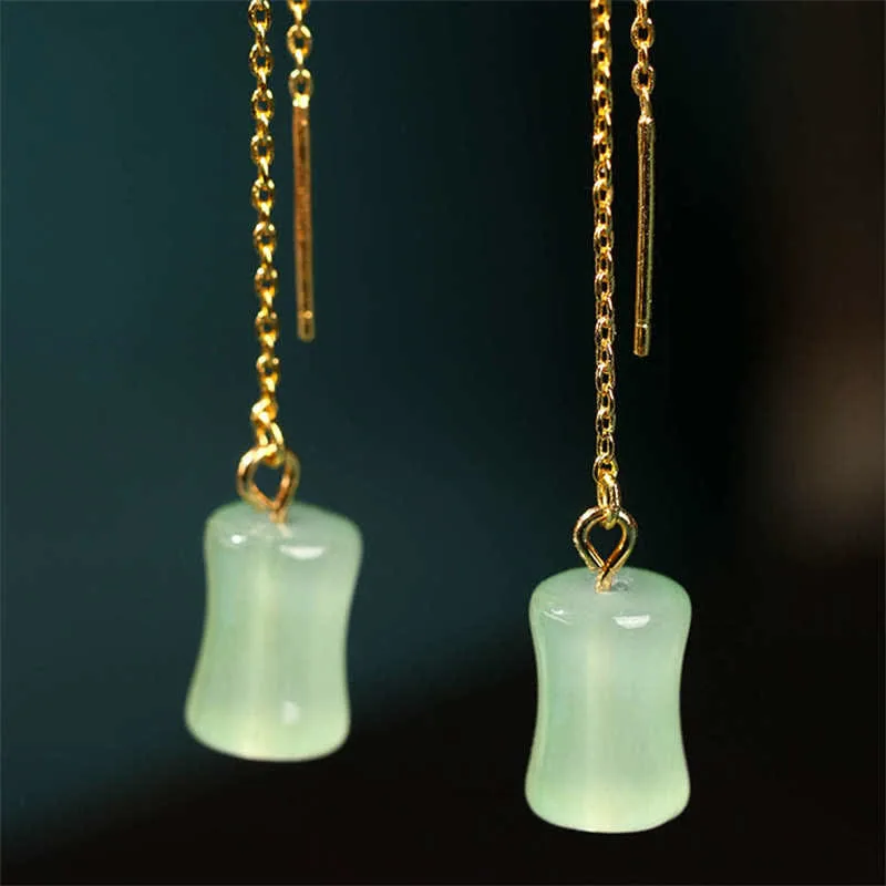 Mythstone Jade Bamboo Pattern Luck Drop Earrings - Image 5