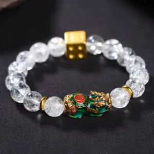Mythstone Color-Changing Pixiu White Crystal Dice Wealth Bracelet