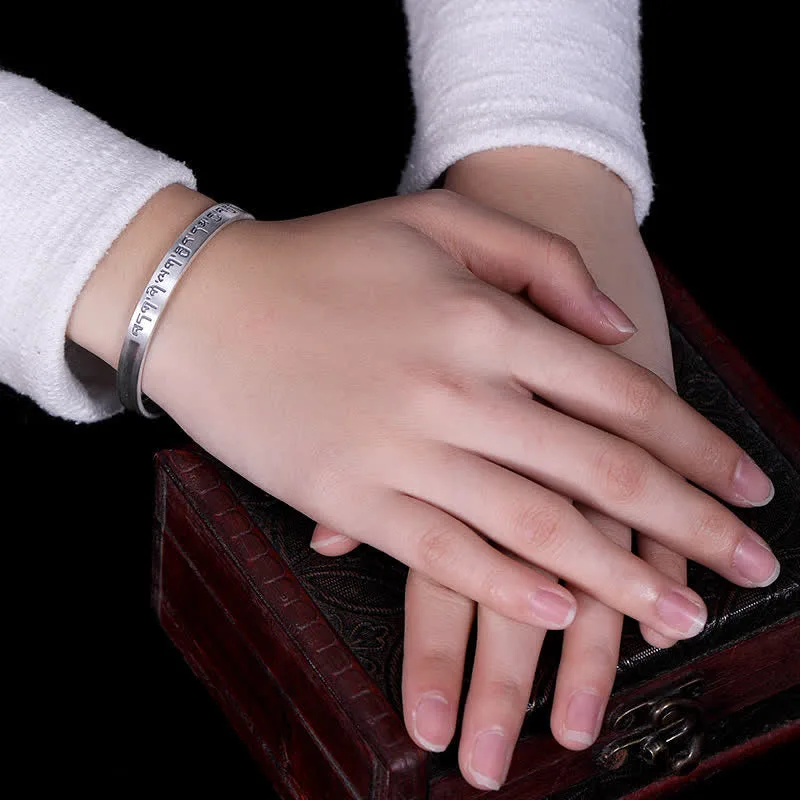 Mythstone 999 Sterling Silver Six True Words Heart Sutra Protection Bracelet Bangle - Image 3