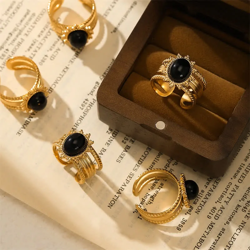 Mythstone 18K Gold Plated Black Obsidian Titanium Steel Strength Ring - Image 5