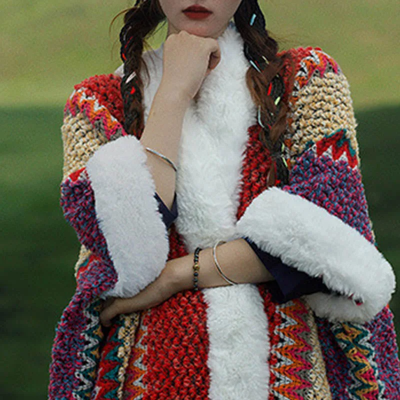 Mythstone Tibetan Multicolored Striped Shawl Winter Cozy Travel Scarf Wrap - Image 44