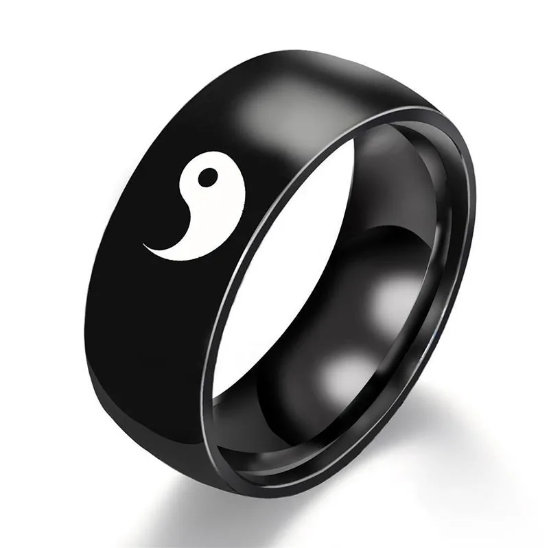 Mythstone Yin Yang Balance Titanium Steel Couple Ring - Image 2