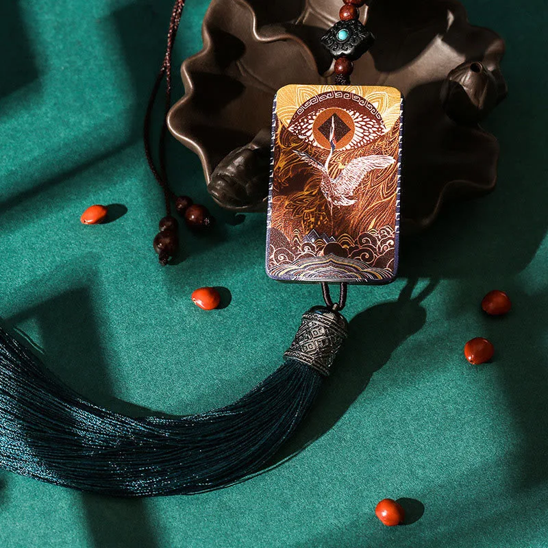 Mythstone Vintage Handmade Auspicious Crane Ebony Wood Balance Tassel Car Hanging Decoration - Image 2