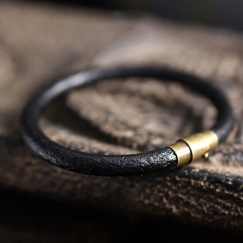 Mythstone Retro Leather Luck Healing Copper Magnetic Buckle Bracelet - Image 16