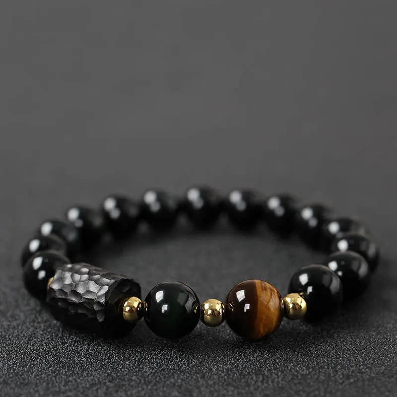 Black Obsidian Ebony Wood Red Tiger Eye Strength Couple Bracelet - Image 13