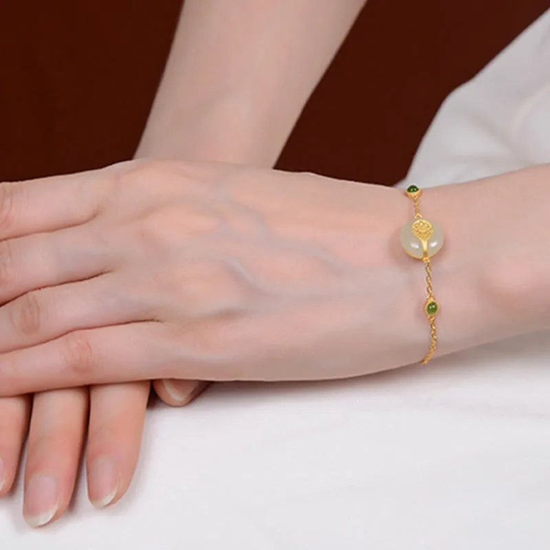 Mythstone 925 Sterling Silver Plated Gold Hetian Jade Fu Character Luck Necklace Pendant Bracelet Earrings - Image 9