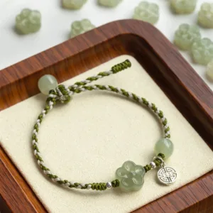 Mythstone Handmade Plum Blossom Flower Jade Luck Prosperity Braided Bracelet