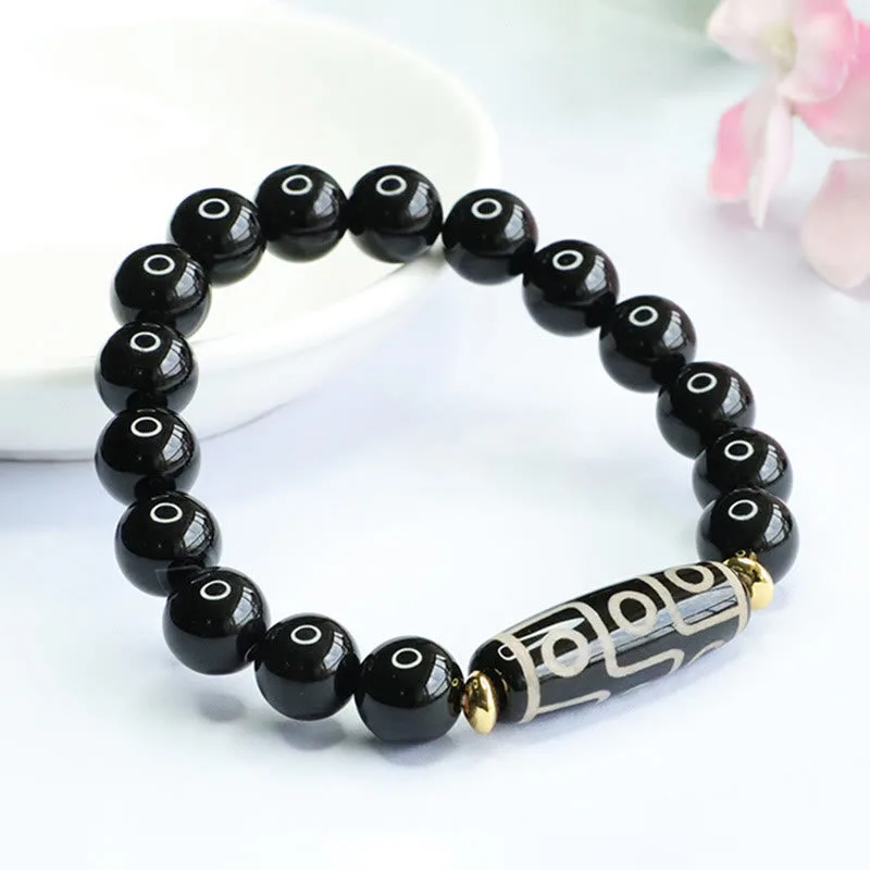 Mythstone Tibetan Nine-Eye Dzi Bead Black Onyx Power Bracelet - Image 2