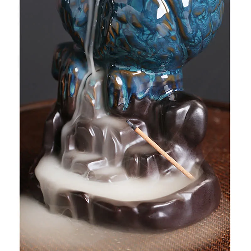 Mythstone Cute Owl Ceramic Backflow Smoke Fountain Meditation Healing Incense Burner Decoration - Image 6