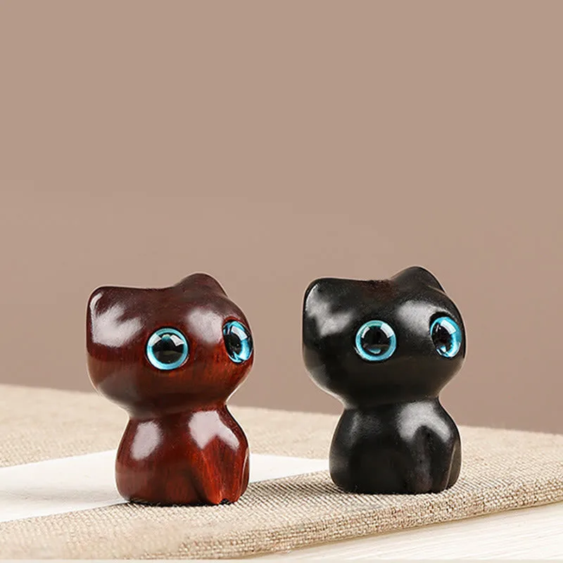 Mythstone Mini Small Leaf Red Sandalwood Ebony Wood Lucky Cat Lovely Kitty Peace Key Chain Phone Hanging Decoration - Image 18