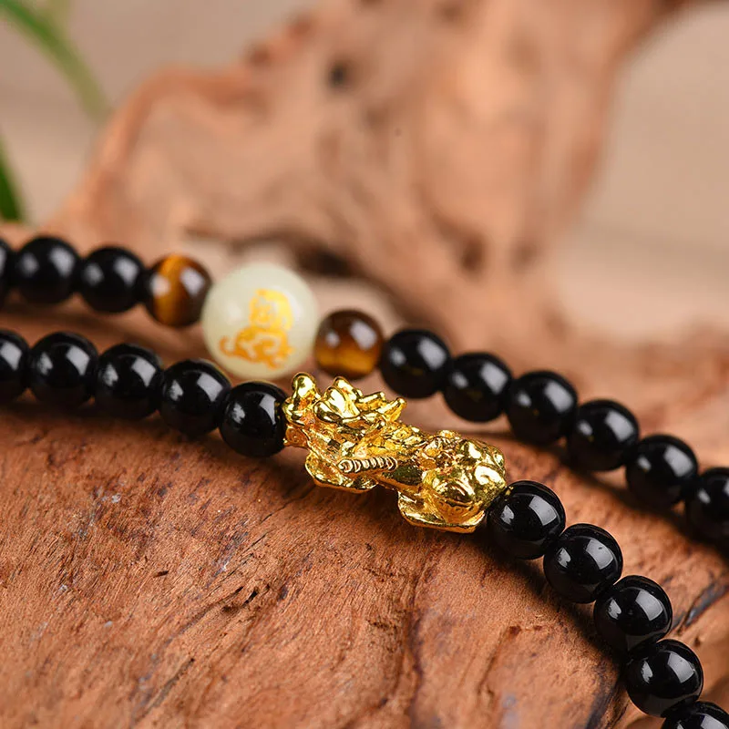 Mythstone Chinese Zodiac Obsidian PiXiu Protection Mala Bracelet - Image 4