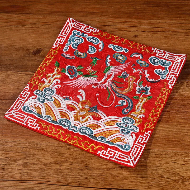 Mythstone Crane Phoenix Dragon Kirin Embroidered Cup Mat Pad Tea Cup Coaster Square Kung Fu Tea Mat - Image 15