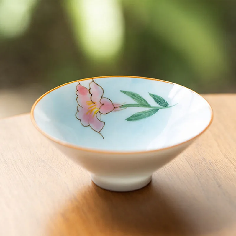 Mythstone - Mandala Flower Koi Fish Lotus Bird Persimmons Teacup Kung Fu Tea Cup 50ml - Image 4