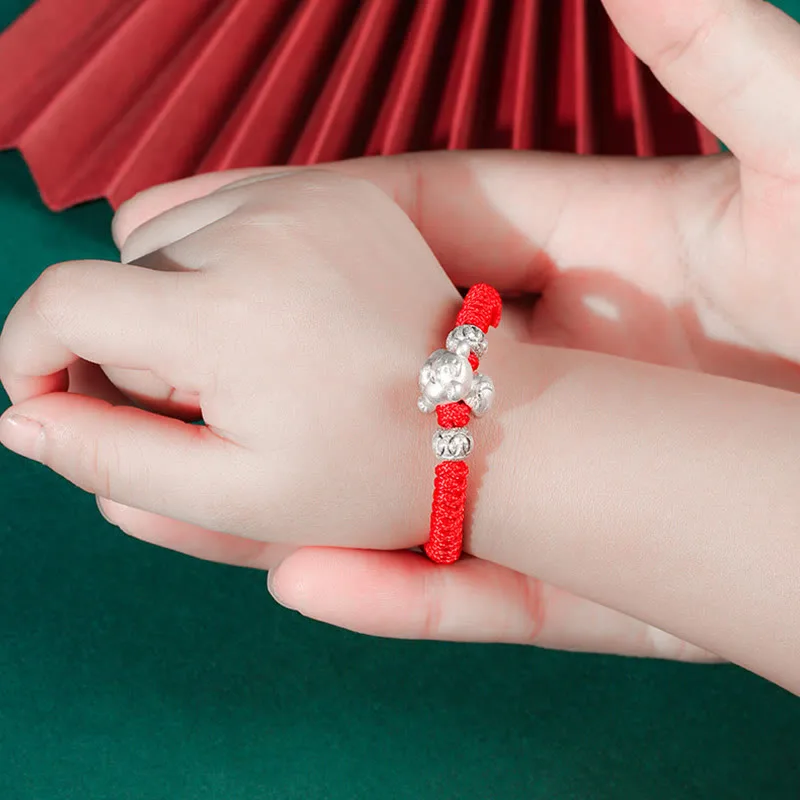 Mythstone 999 Sterling Silver Chinese Zodiac Red Rope Luck Handcrafted Kids Bracelet - Image 10