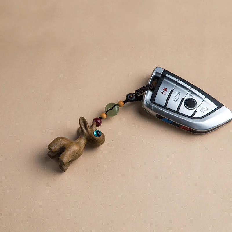 Mythstone Green Sandalwood Ebony Wood Mini Deer Positive Peace Buckle Key Chain Phone Hanging Decoration - Image 8